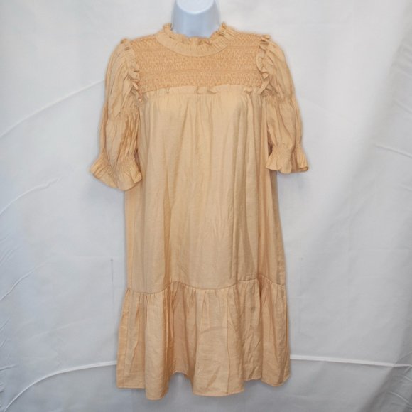 Moon River Smocked High Neck Short Dress Womens Medium M Yellow Boho Shift X!15X - Picture 2 of 6